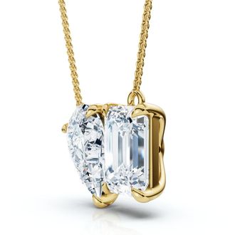 Pompeii3 2Ct Toi Et Moi Pear and Emerald Diamond Pendant 14k Gold 18 Necklace Lab Grown