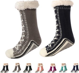 Generic Ultra-Thick Cute Slipper Home Socks, Ultra-Thick Cashmere Slipper Socks for Women, Soft Fleece Comfy Thick Socks with Grips (2Pcs-A)