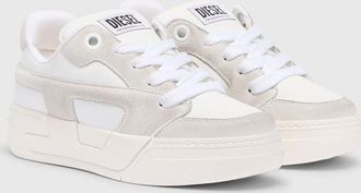 Diesel D-Ollie-Distressed sneakers in leather and suede - Sneakers - Woman - White