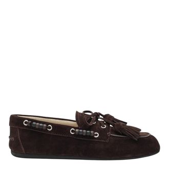 Miu Miu Suede Deck Moccasin - Dames - Schoenen - Bruin - Maat: 37 EU Su&egrave;de
