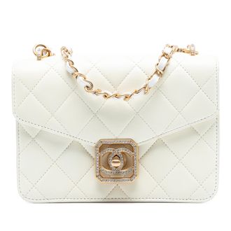 Chanel Tweedekans Gequilted Lamsleer Kristal Geometrisch CC Frame Klep