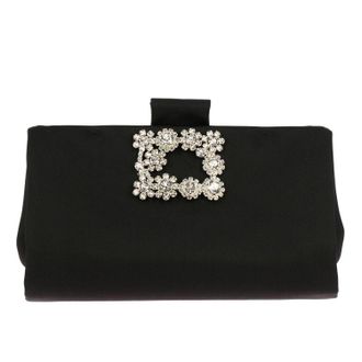Roger Vivier Clutch Soft Flowers in raso con maxi strass buckle