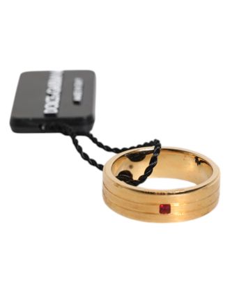 Dolce & Gabbana Gold Tone Brass Red Crystal DG Logo Mens Ring
