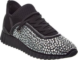 Ferragamo Mes Strass Leather-Trim Sneaker