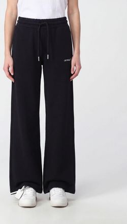 Off-white Pantaloni jogging a gamba larga in cotone con logo