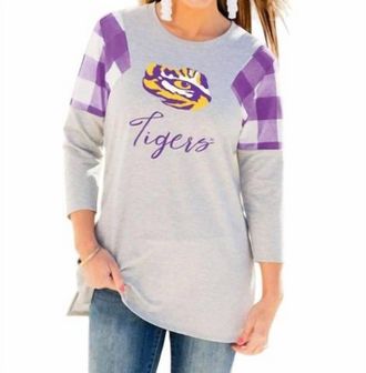 Gameday Couture Lsu Get In Check Tunic In Grey/purple