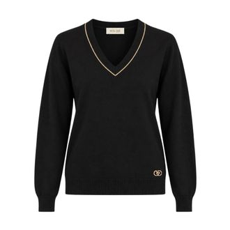 Yes-Zee Maglia Scollo a V con Bordi a Contrasto - - Knitwear - Donna - Nero - L