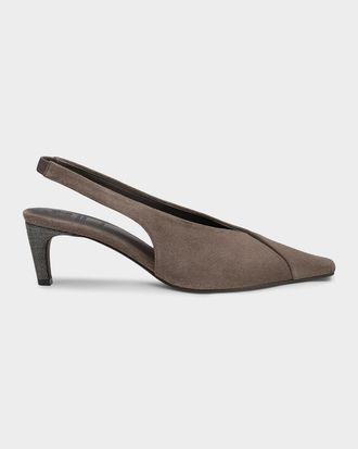 Brunello Cucinelli Suede Snip-Toe Slingback Pumps