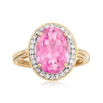 Ross-Simons Pink Topaz and. Diamond Ring in 14kt Yellow Gold