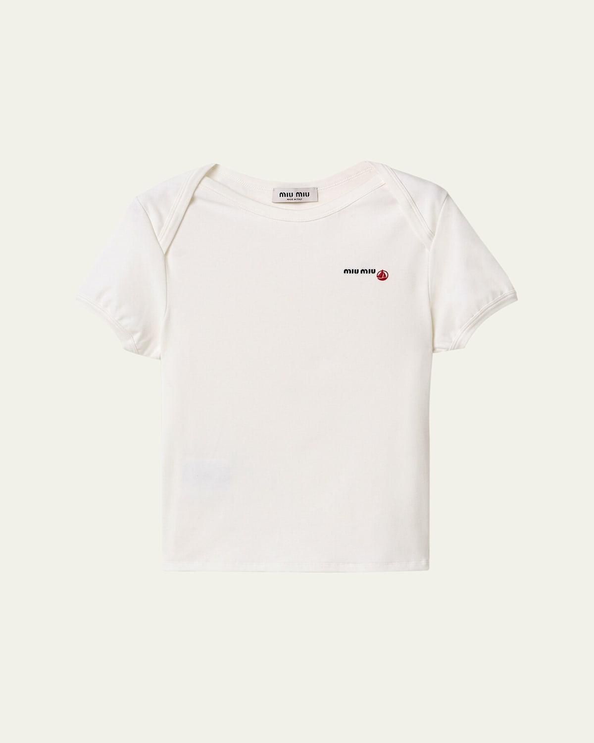 MIU MIU アイボリーコットンTシャツ White Cotton Jersey T-shirt | Miu Miu