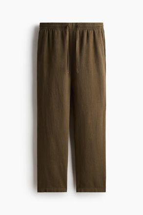 H&M Relaxed Fit Linen-blend Trousers in Khaki Green at Nordstrom, Size Xx-Large