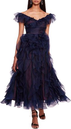 Marchesa Notte Matte Organza Midi Dress