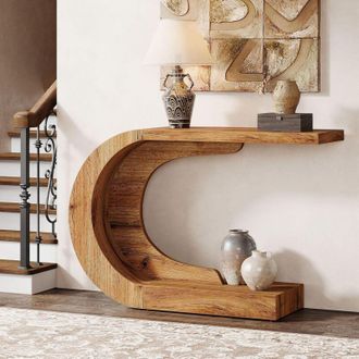 Tribesigns Tribesigns Mid-Century - Consolle in legno a C per corridoio, soggiorno, ingresso, foyer, facile da montare, nero, 110 x 35 x 75 cm (marrone naturale)
