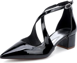 Generic Wedding Bridal Shoes Womens Bridal Patent Buckle Pointed Toe Block Wedding Chunky Low Heel Pumps Shoes 4.5Cm,Black,10 UK