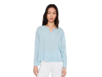 Eileen Fisher Organic Handkerchief Linen Split Neck Top Womens Clothing Breeze : LG
