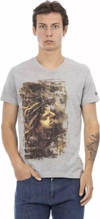 Trussardi Mens Medusa Vneck Graphic Tee - Grey Cotton - Size X-Large