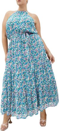 City Chic Lidia Maxi Halter Dress in Ditsy Swirl at Nordstrom Rack, Size Xs/14W
