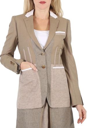 Burberry Ladies Pecan Melange Tape Detail Mix Media Blazer, Brand Size 2 (US Size 0)
