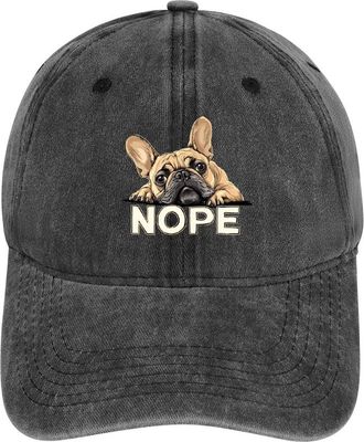 Generic Funny French Bulldog Dog Nope Unisex Baseball Caps Adjustables Cotton Running Sports Cap Curved Brim Sun Visor Hat Charcoal-Style