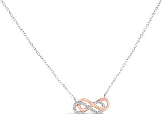 House of Brilliance 14K Rose Gold Plated Sterling Silver Diamond Accent Double Infinity Pendant Necklace in White Gold Over Silver at Nordstrom