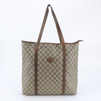 Gucci Brown Leather Coated Canvas Shoulder Bag Tote Bag (Pre-Owned)