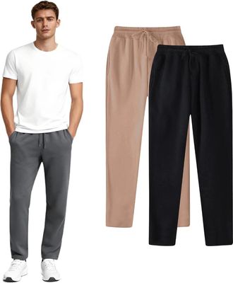 Generic Pack of 2 Mens Joggers Mens Jogging Sweatpants with Drawstring Solid Tracksuits Bottoms Straight Wide Leg Casual Trousers for Mens UK Gym Sports Activ