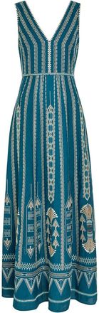 Emporio Sirenuse Nellie Ballerina Embroidered Linen-blend Midi Dress - Blue - 46 (UK14 / L)