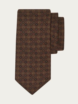 Ferragamo Men Micro pattern silk tie Brown