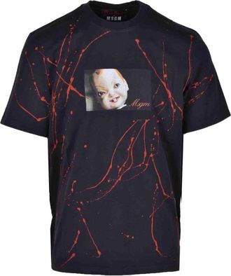 Msgm Katoenen T-shirt met unieke stijl - Heren - T-shirts - Zwart - L - Katoen - Tops