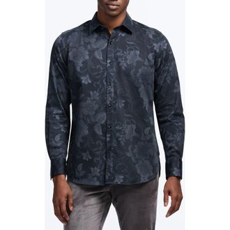 Robert Graham Barnsworth Floral Cotton Button-Up Shirt in Black at Nordstrom, Size Large