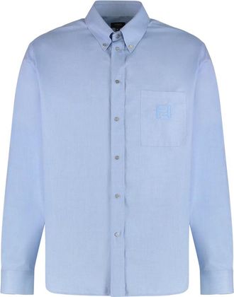 Fendi Oxford Cotton Shirt - Heren - Casual Overhemden - Blauw - L - Katoen - Overhemden