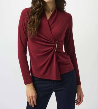 Joseph Ribkoff Moss Crepe Fitted Wrap Top In Merlot