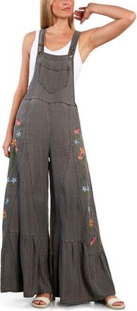 BILLY T Embroidered Butterfly Overalls in Grey Bloom at Nordstrom, Size X-Large