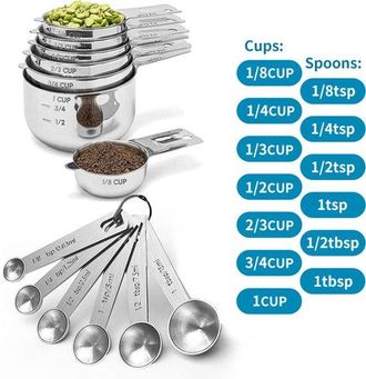 OEM Juego De Tazas Y Cucharas Medidoras, Taza Y Cuchara De Acero Inoxidable, Cuchara De Caf&eacute;, Utensilios De Cocina Para Cocinar Y Hornear (13)