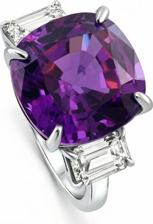Pompeii3 11.90Ct Cushion Amethyst & Emerald Cut Diamond Ring 14k White Gold Lab Grown Size: 7
