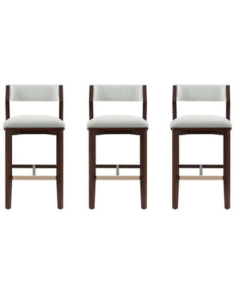 Manhattan Comfort Set Of 3 Patricia Velvet Barstools With Beech Wood Legs