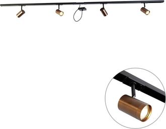 QAZQA Moderno Sistema De Riel Monof&aacute;sico Bronce Oscuro Con 4 Focos Y Fuente De Alimentaci&oacute;n Cuadrada - Jeana Acero Cuadrada /alargada Adecuado Para Led Max.