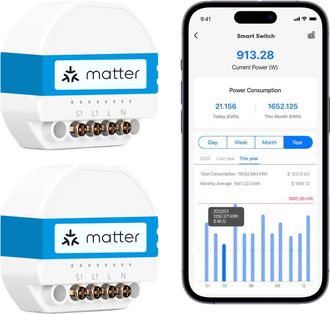 OEM Interruptor Wi-fi Inteligente Empotrable, Con Monitorizaci&oacute;n De Energ&iacute;a Y Control Por Voz (paquete De 2 Unidades)