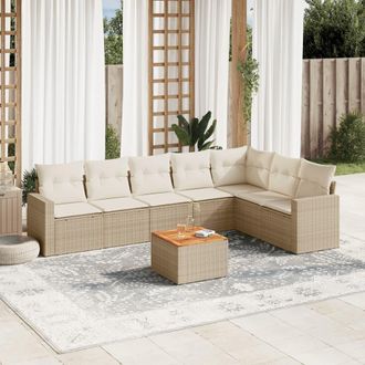 vidaXL Vidaxl - Juego De Sof&aacute;s De Jard&iacute;n Con Cojines Beige 8 Pzas Rat&aacute;n Pe