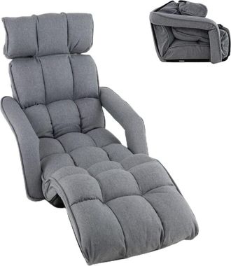 Costway Poltrona Salotto da Terra, Sedie Pieghevoli Imbottita Chaise Longue Reclinabile in 5 Posizioni, con Regolabili Braccioli Schienale, per Yoga