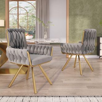 Aka Set of 2 Velvet Dining Chair Armchair Leisure Swivel Chair in Grey