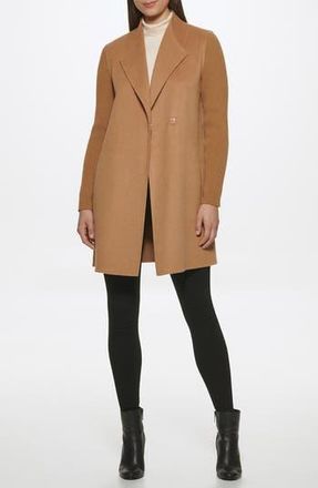 Kenneth Cole Ribbed Sleeve Wool Blend Coat in Camel at Nordstrom Rack, Size Small