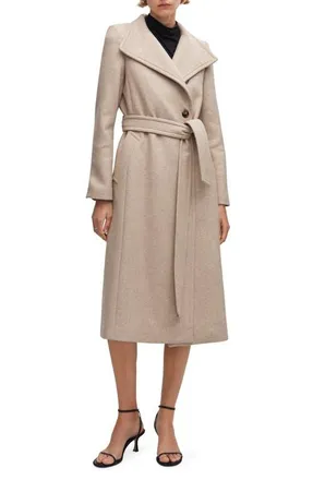 Mango Longline Wool Blend Coat in Medium Brown at Nordstrom, Size X-Small