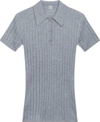 Toteme Ribbed Cashmere Silk Polo - Dames - Polos - Grijs - S - Kasjmier - Tops