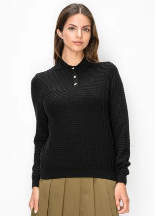 YAL New York Black Collared Sweater with Gold Buttons