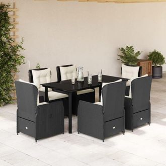 vidaXL Set De Comedor De Jard&iacute;n 7 Pzas Y Cojines Rat&aacute;n Sint&eacute;tico Negro Vidaxl