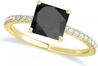 Allurez Princess Onyx & Diamond Hidden Halo Engagement Ring 14k Yellow Gold (0.89ct)