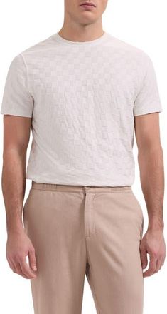Bugatchi Crewneck Jacquard Checkerboard T-Shirt in Ivory at Nordstrom, Size Xx-Large