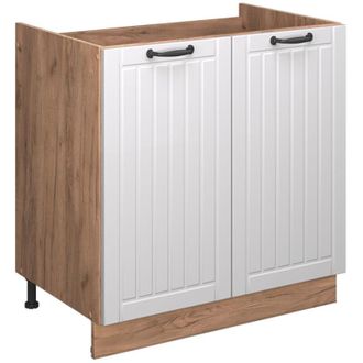 Vicco Armario Bajo Para Fregadero Fame-line, Blanco Casa De Campo, 80 Cm, Et Antracita, Vicco