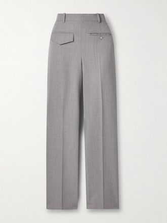 Victoria Beckham Pantaloni A Gamba Larga In Lana A Quadri - Grigio
